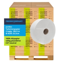 Green Hygiene® JUTTA-RENATE Mini-Jumbo-Toilettenpapier, Recycling 2-lagig, 180m, Ø Rolle 19 cm