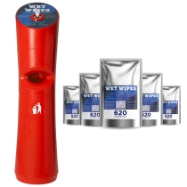 Kunststoffspender rot + wahlweise 6 x 620 oder 750 WET WIPES Desinfektionstücher