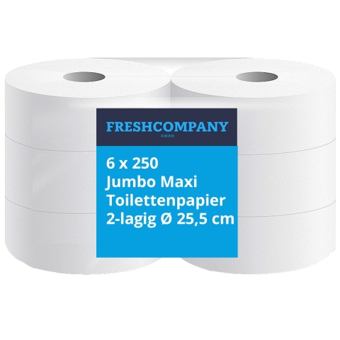 6 x 250 m Jumbo Maxi Toilettenpapier 2-lagig Ø 25,5 cm