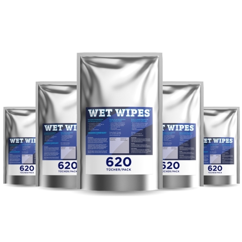 Set Wet Wipes 620 Desinfektionstücher + Kunststoffspender blau