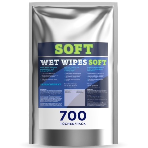 Wet Wipes Soft 6 x 700 alkoholfrei getränktes Textilvlies für Desinfektion von Flächen und Geräten