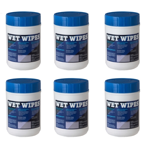 Starter Set Wet Wipes Mini - 6 Spenderdosen mit 9 x 150 alkoholfreie Desinfektionstücher für Flächen und Geräte